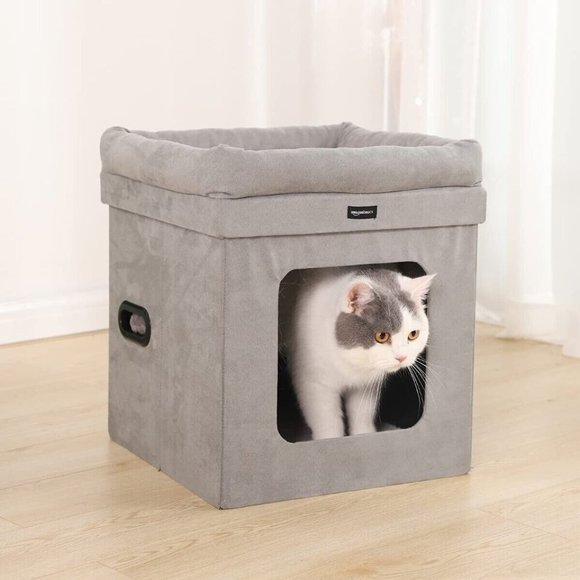 Amazon Basics Collapsible Cube Cat Bed, 15 x 15 x 17 Inches, Grey - Picture 3 of 4